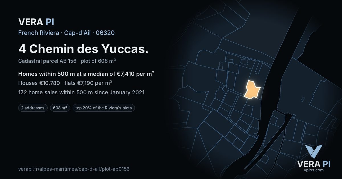 4 Chemin des Yuccas, Cap-d'Ail at night – the plot lit, the parcels around coloured by the prices near them