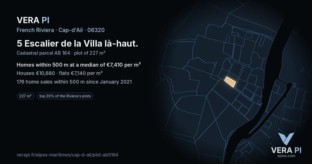5 Escalier de la Villa là-haut, Cap-d'Ail at night – the plot lit, the parcels around coloured by the prices near them