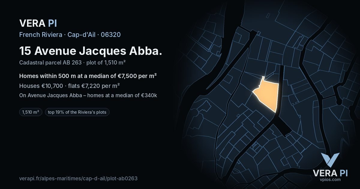 15 Avenue Jacques Abba, Cap-d'Ail at night – the plot lit, the parcels around coloured by the prices near them