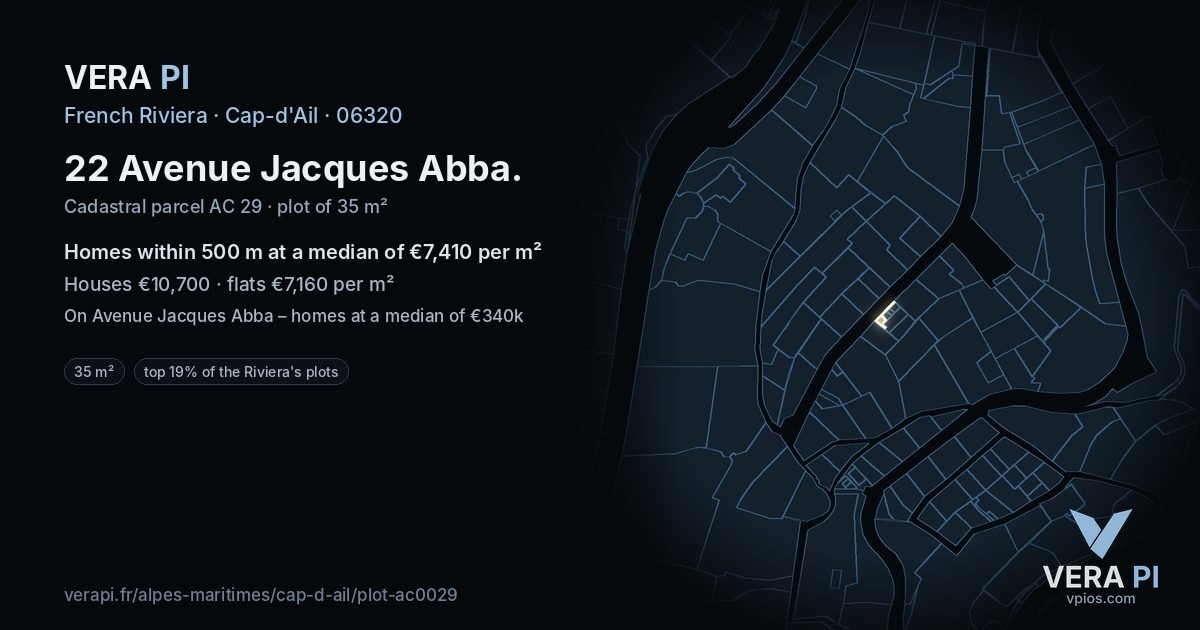 22 Avenue Jacques Abba, Cap-d'Ail at night – the plot lit, the parcels around coloured by the prices near them
