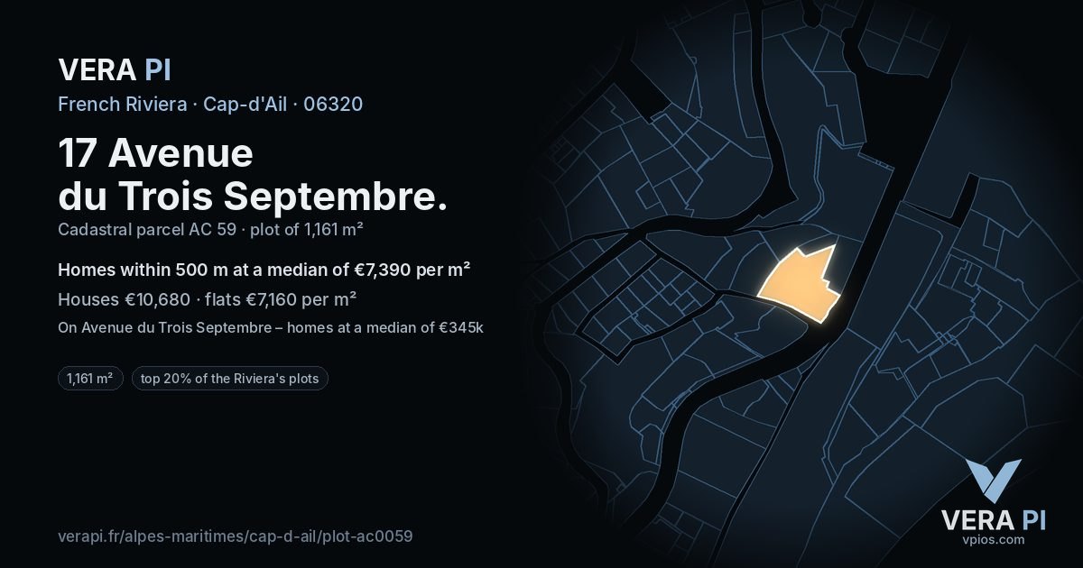 17 Avenue du Trois Septembre, Cap-d'Ail at night – the plot lit, the parcels around coloured by the prices near them