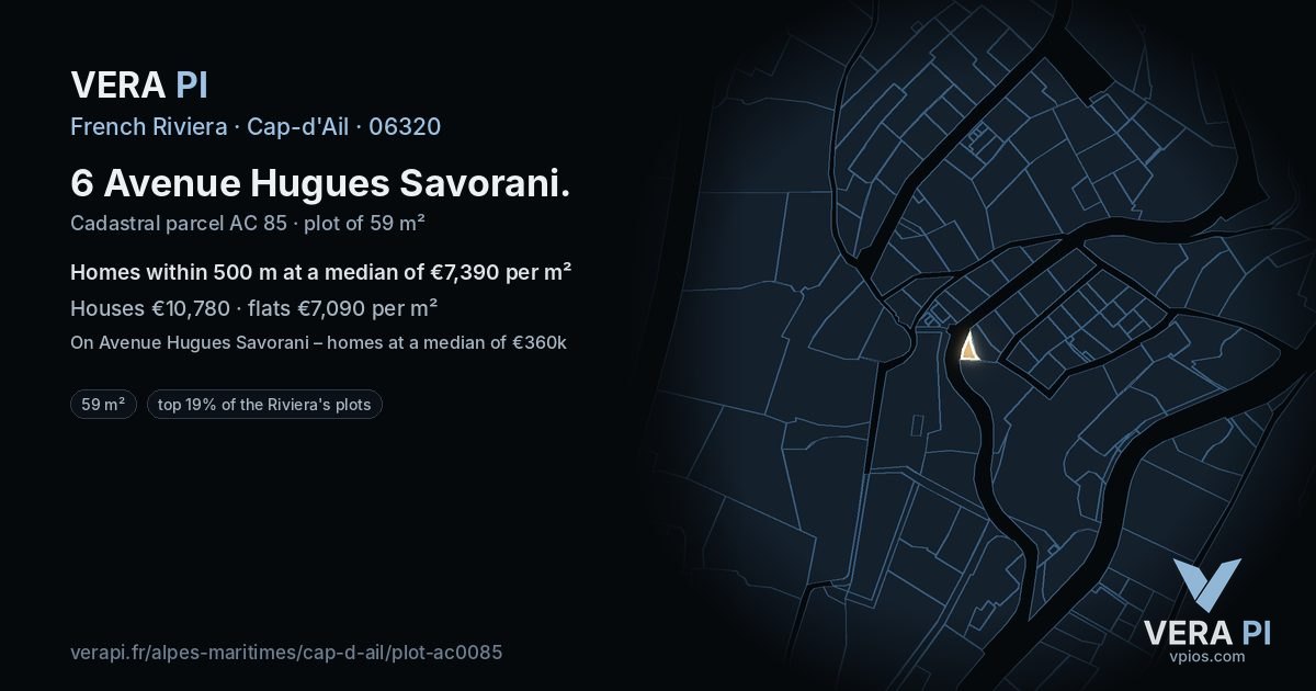 6 Avenue Hugues Savorani, Cap-d'Ail at night – the plot lit, the parcels around coloured by the prices near them