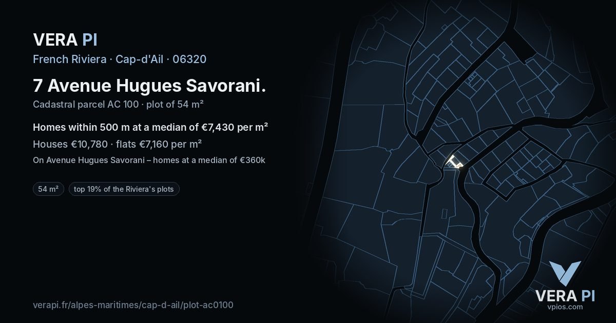 7 Avenue Hugues Savorani, Cap-d'Ail at night – the plot lit, the parcels around coloured by the prices near them