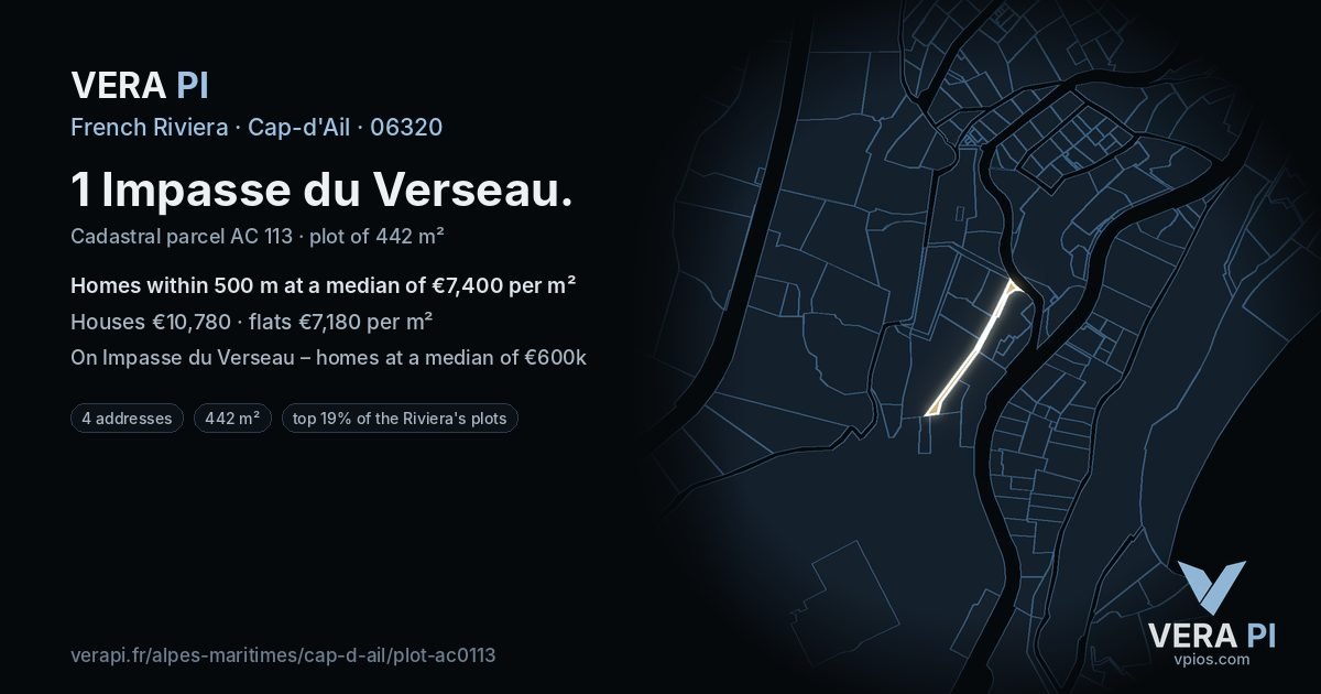 1 Impasse du Verseau, Cap-d'Ail at night – the plot lit, the parcels around coloured by the prices near them