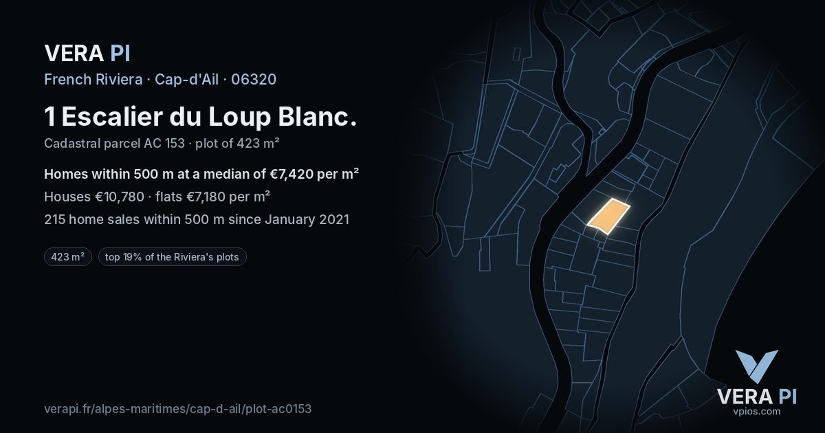 1 Escalier du Loup Blanc, Cap-d'Ail at night – the plot lit, the parcels around coloured by the prices near them