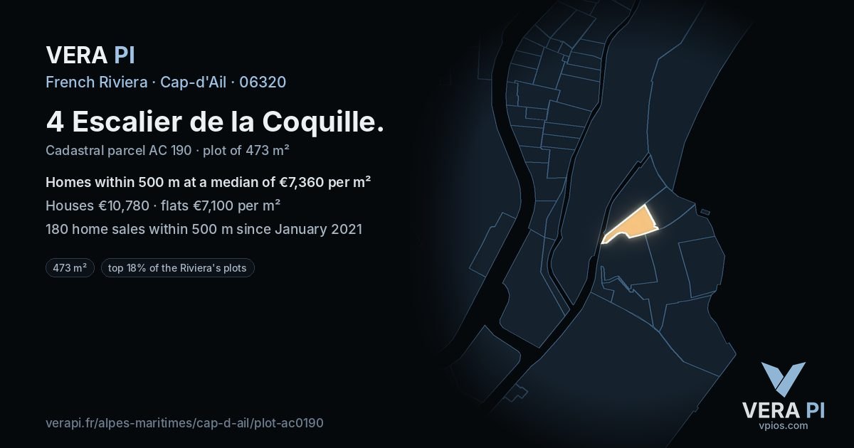 4 Escalier de la Coquille, Cap-d'Ail at night – the plot lit, the parcels around coloured by the prices near them