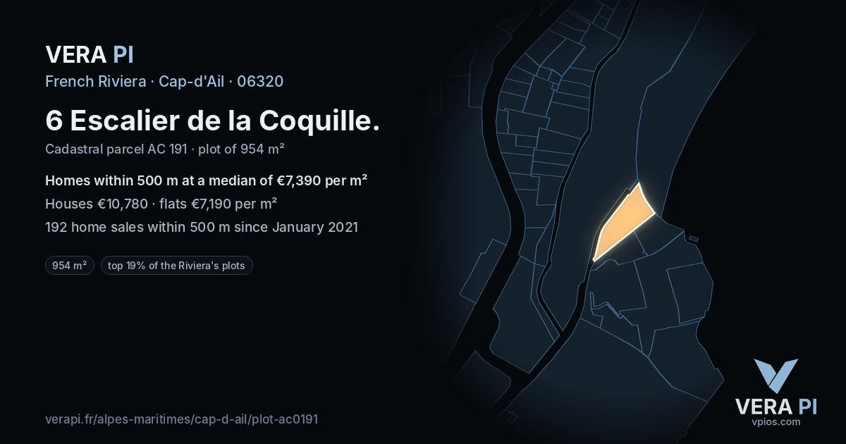 6 Escalier de la Coquille, Cap-d'Ail at night – the plot lit, the parcels around coloured by the prices near them