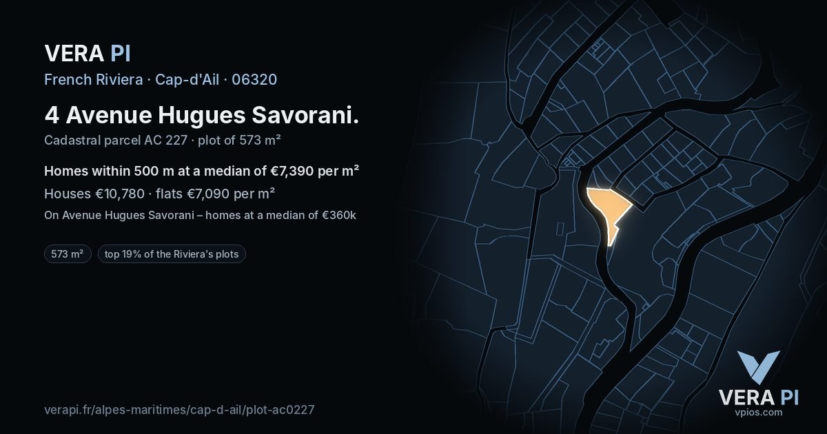 4 Avenue Hugues Savorani, Cap-d'Ail at night – the plot lit, the parcels around coloured by the prices near them