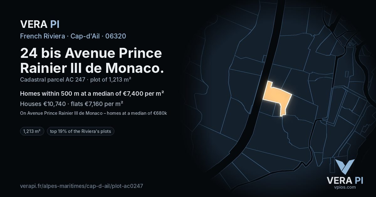 24 bis Avenue Prince Rainier III de Monaco, Cap-d'Ail at night – the plot lit, the parcels around coloured by the prices near them