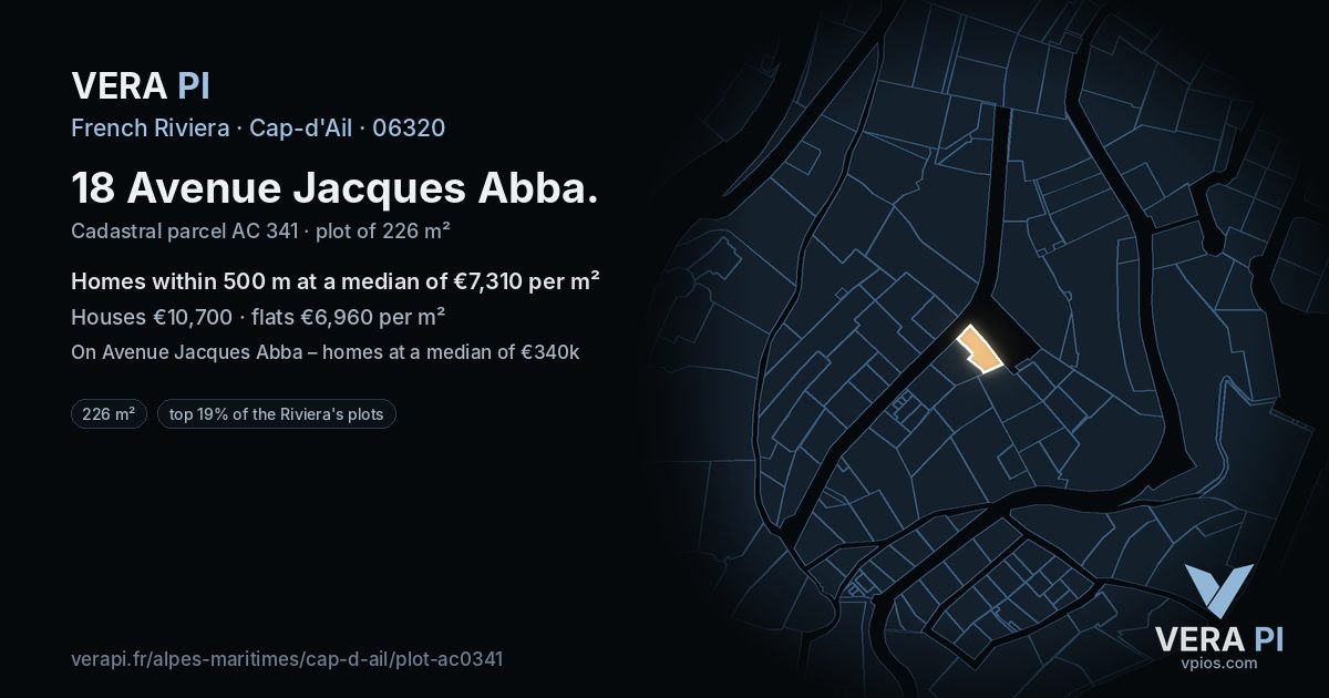 18 Avenue Jacques Abba, Cap-d'Ail at night – the plot lit, the parcels around coloured by the prices near them
