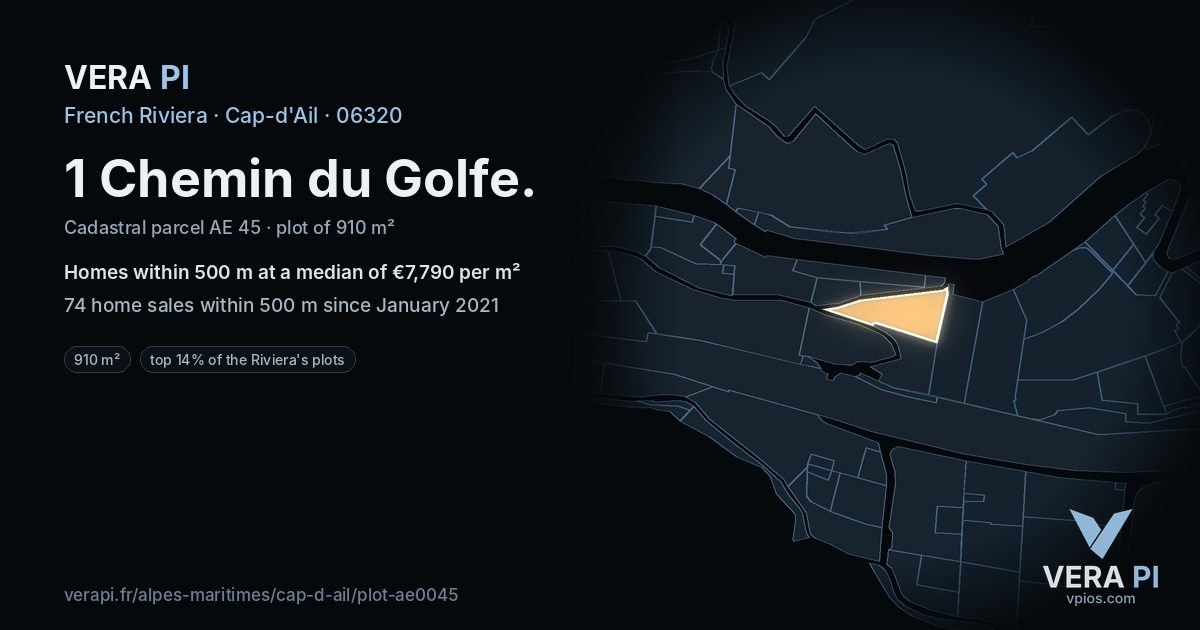 1 Chemin du Golfe, Cap-d'Ail at night – the plot lit, the parcels around coloured by the prices near them