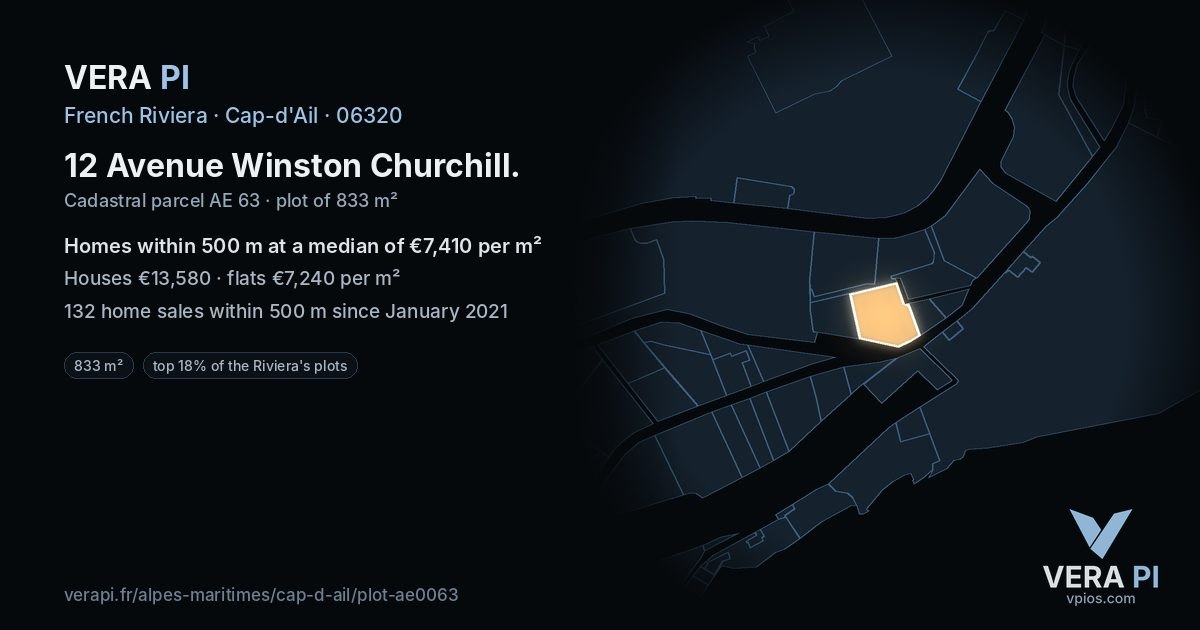 12 Avenue Winston Churchill, Cap-d'Ail at night – the plot lit, the parcels around coloured by the prices near them