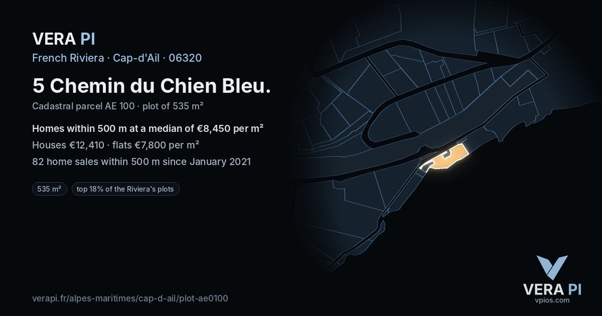 5 Chemin du Chien Bleu, Cap-d'Ail at night – the plot lit, the parcels around coloured by the prices near them