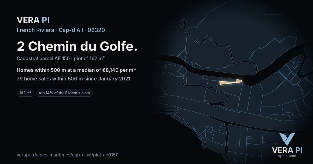 2 Chemin du Golfe, Cap-d'Ail at night – the plot lit, the parcels around coloured by the prices near them