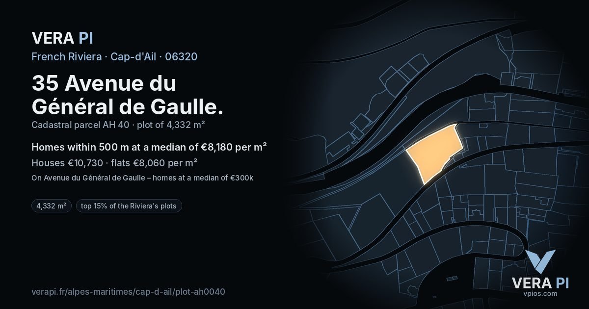 35 Avenue du Général de Gaulle, Cap-d'Ail at night – the plot lit, the parcels around coloured by the prices near them