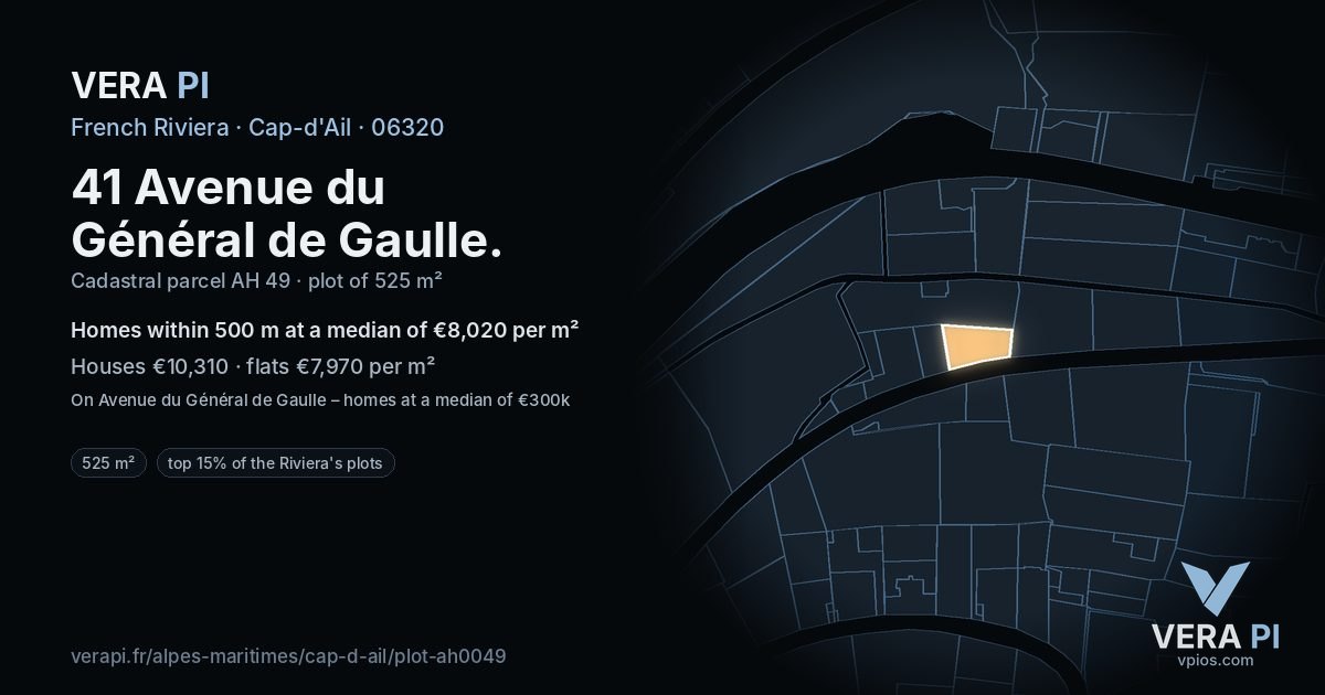 41 Avenue du Général de Gaulle, Cap-d'Ail at night – the plot lit, the parcels around coloured by the prices near them