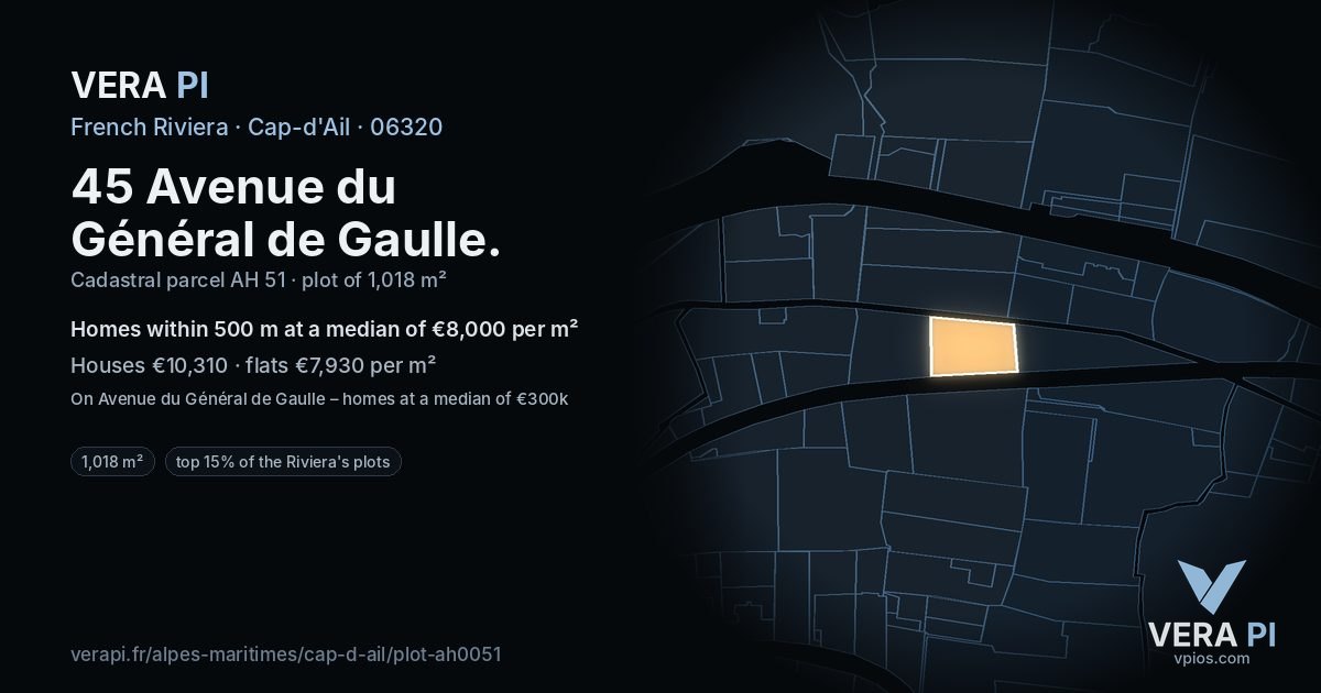 45 Avenue du Général de Gaulle, Cap-d'Ail at night – the plot lit, the parcels around coloured by the prices near them