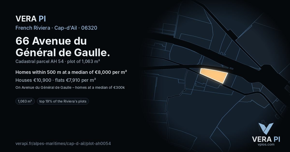 66 Avenue du Général de Gaulle, Cap-d'Ail at night – the plot lit, the parcels around coloured by the prices near them