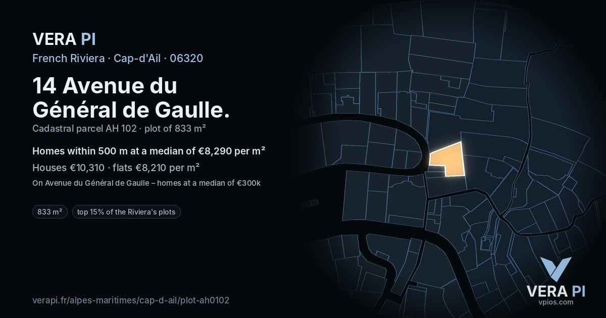 14 Avenue du Général de Gaulle, Cap-d'Ail at night – the plot lit, the parcels around coloured by the prices near them