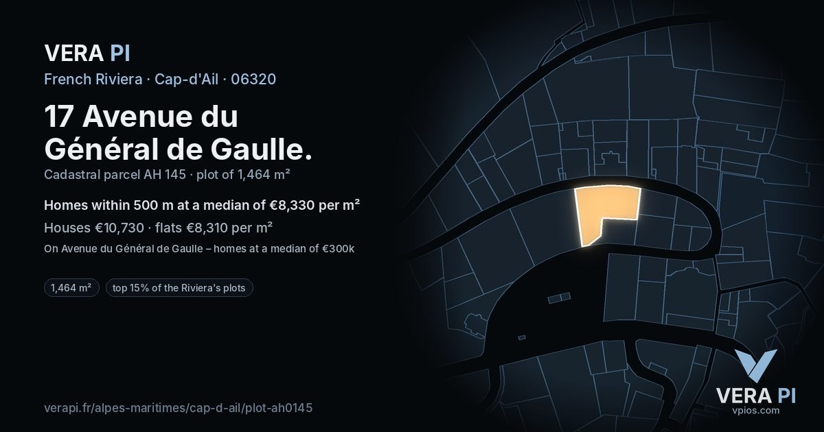 17 Avenue du Général de Gaulle, Cap-d'Ail at night – the plot lit, the parcels around coloured by the prices near them