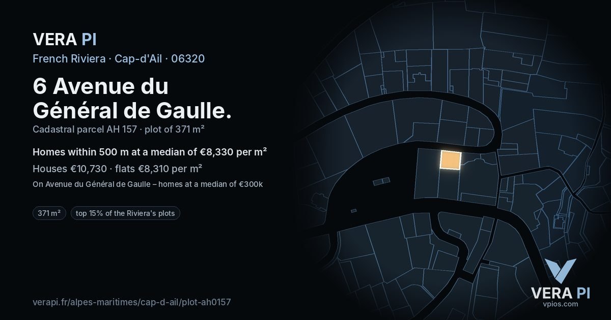 6 Avenue du Général de Gaulle, Cap-d'Ail at night – the plot lit, the parcels around coloured by the prices near them