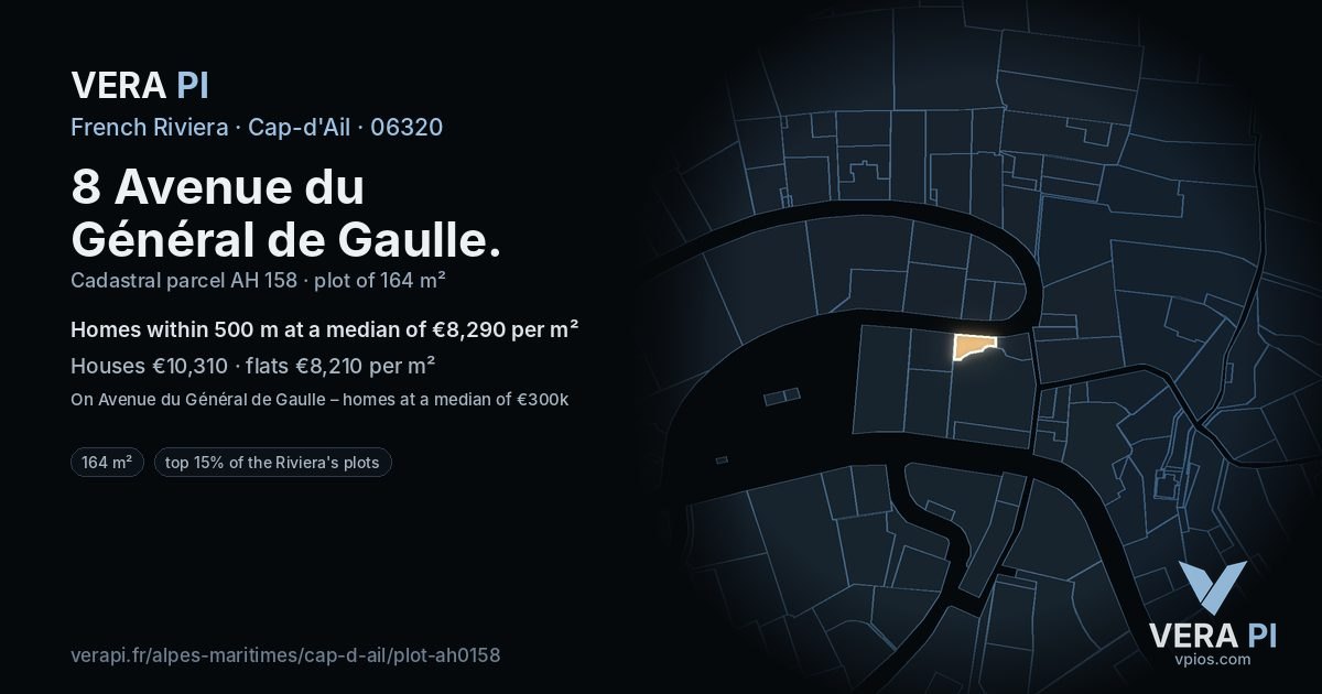 8 Avenue du Général de Gaulle, Cap-d'Ail at night – the plot lit, the parcels around coloured by the prices near them