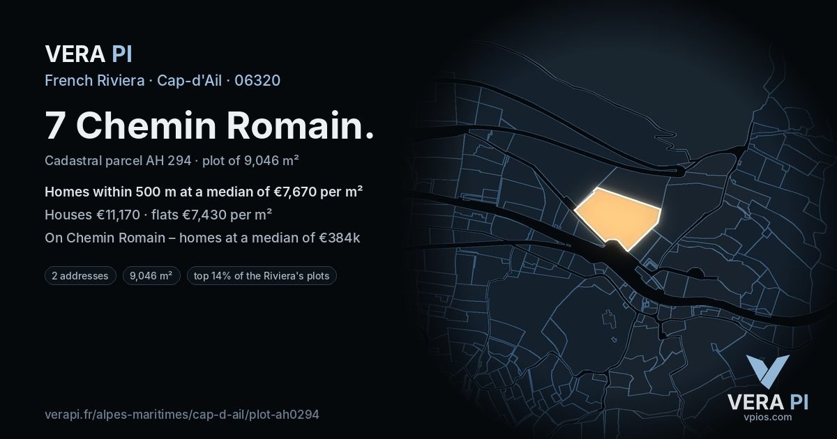 7 Chemin Romain, Cap-d'Ail at night – the plot lit, the parcels around coloured by the prices near them