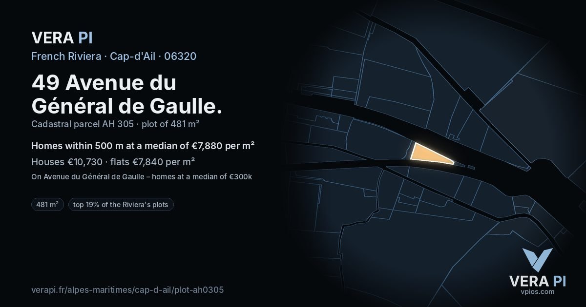 49 Avenue du Général de Gaulle, Cap-d'Ail at night – the plot lit, the parcels around coloured by the prices near them