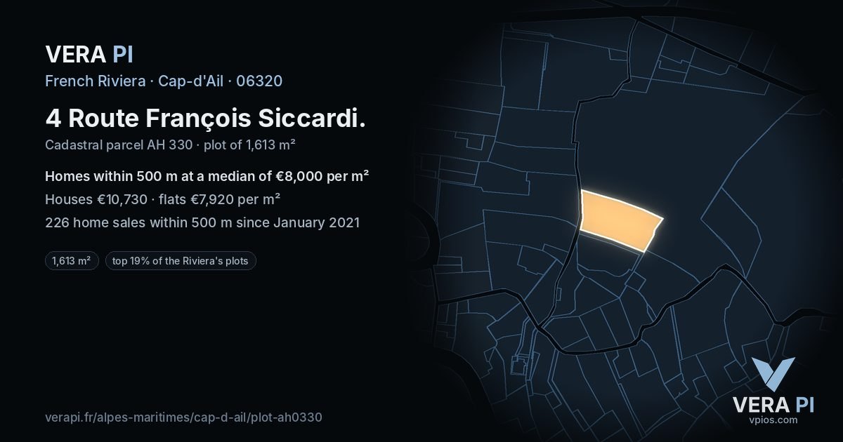 4 Route François Siccardi, Cap-d'Ail at night – the plot lit, the parcels around coloured by the prices near them