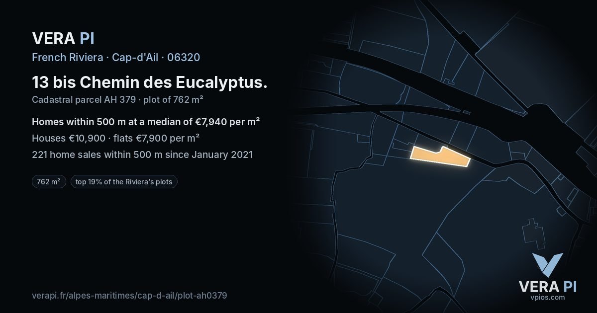 13 bis Chemin des Eucalyptus, Cap-d'Ail at night – the plot lit, the parcels around coloured by the prices near them