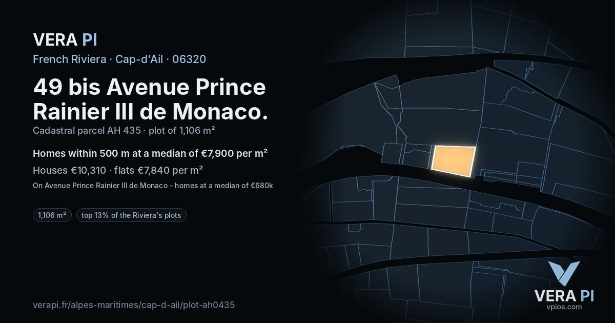 49 bis Avenue Prince Rainier III de Monaco, Cap-d'Ail at night – the plot lit, the parcels around coloured by the prices near them