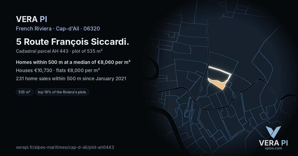 5 Route François Siccardi, Cap-d'Ail at night – the plot lit, the parcels around coloured by the prices near them
