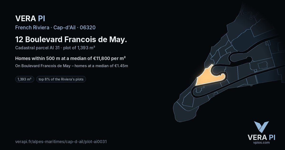 12 Boulevard Francois de May, Cap-d'Ail at night – the plot lit, the parcels around coloured by the prices near them