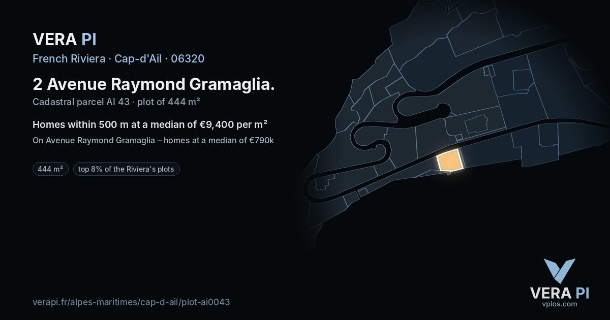 2 Avenue Raymond Gramaglia, Cap-d'Ail at night – the plot lit, the parcels around coloured by the prices near them