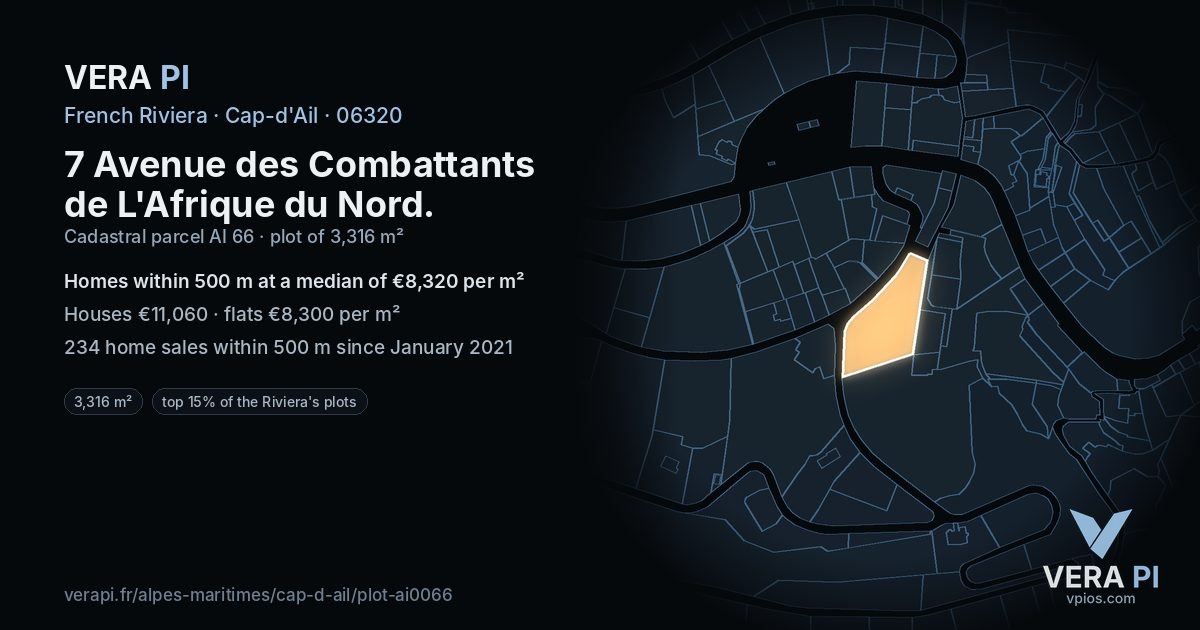7 Avenue des Combattants de L'Afrique du Nord, Cap-d'Ail at night – the plot lit, the parcels around coloured by the prices near them