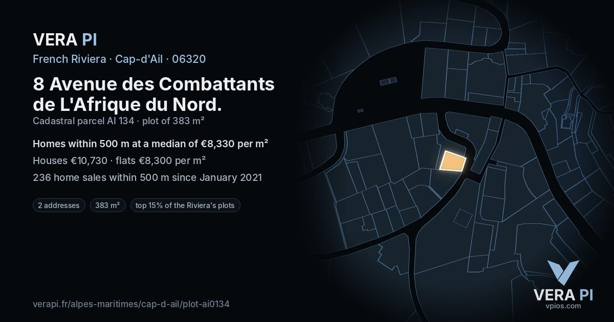 8 Avenue des Combattants de L'Afrique du Nord, Cap-d'Ail at night – the plot lit, the parcels around coloured by the prices near them
