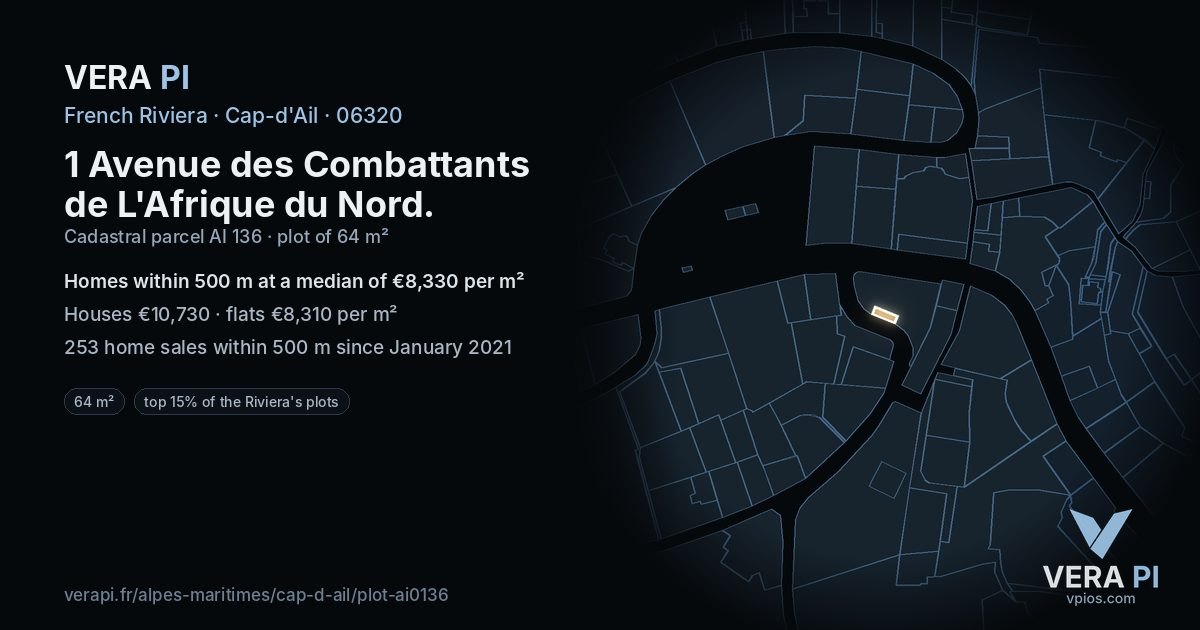 1 Avenue des Combattants de L'Afrique du Nord, Cap-d'Ail at night – the plot lit, the parcels around coloured by the prices near them