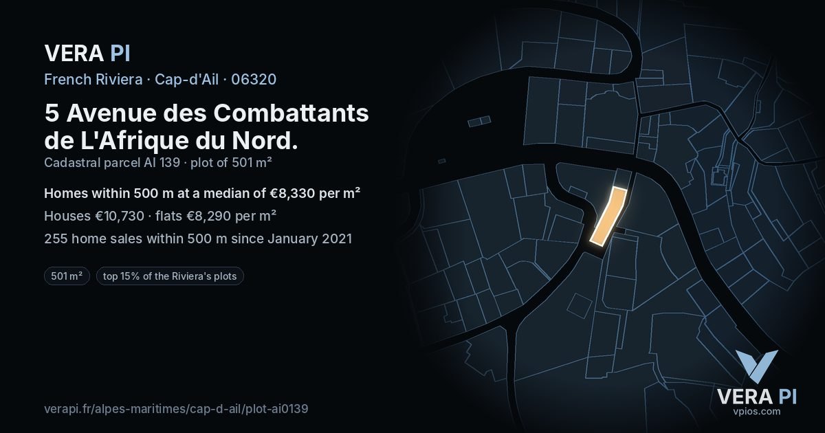5 Avenue des Combattants de L'Afrique du Nord, Cap-d'Ail at night – the plot lit, the parcels around coloured by the prices near them