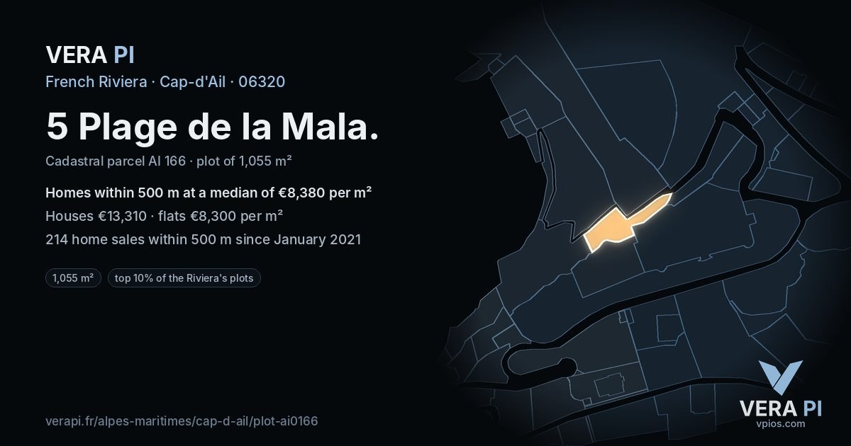 5 Plage de la Mala, Cap-d'Ail at night – the plot lit, the parcels around coloured by the prices near them