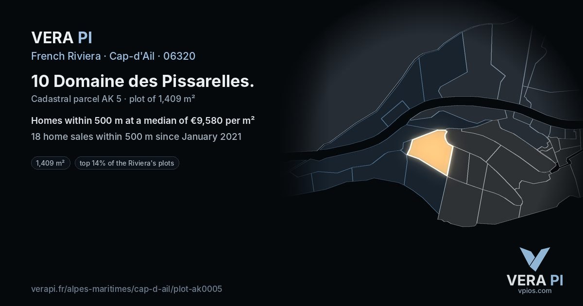 10 Domaine des Pissarelles, Cap-d'Ail at night – the plot lit, the parcels around coloured by the prices near them