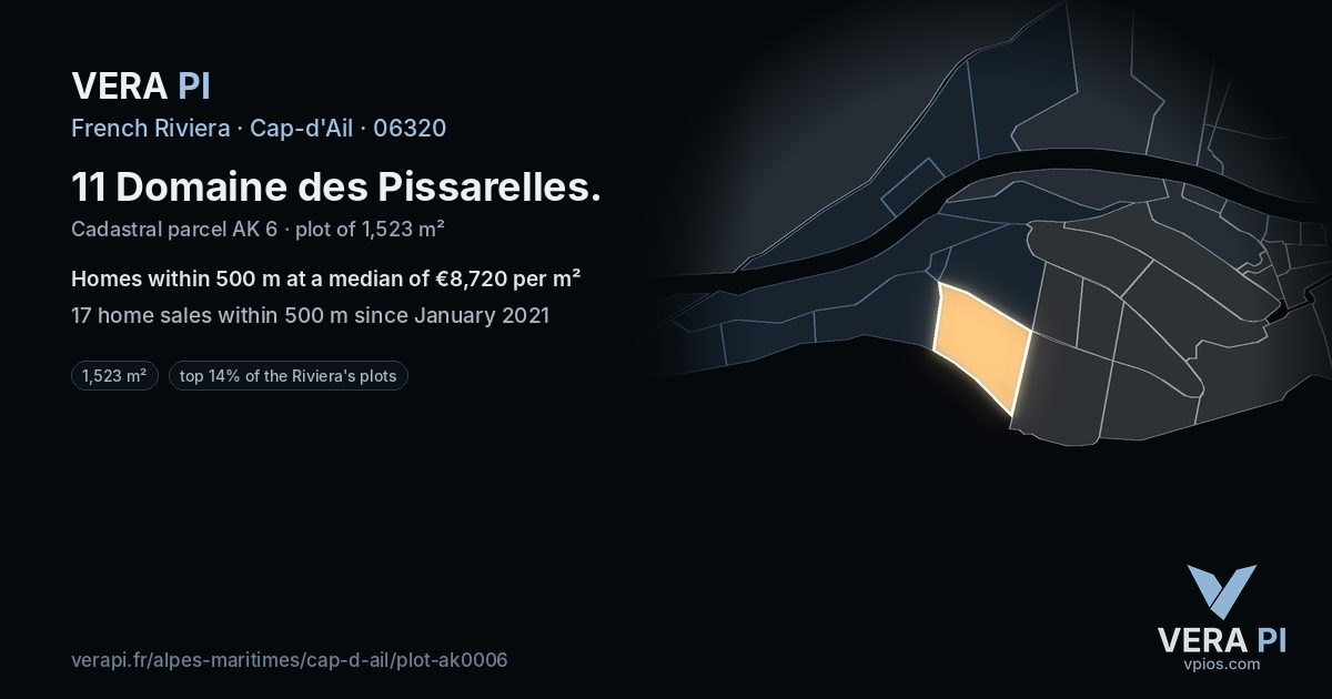 11 Domaine des Pissarelles, Cap-d'Ail at night – the plot lit, the parcels around coloured by the prices near them
