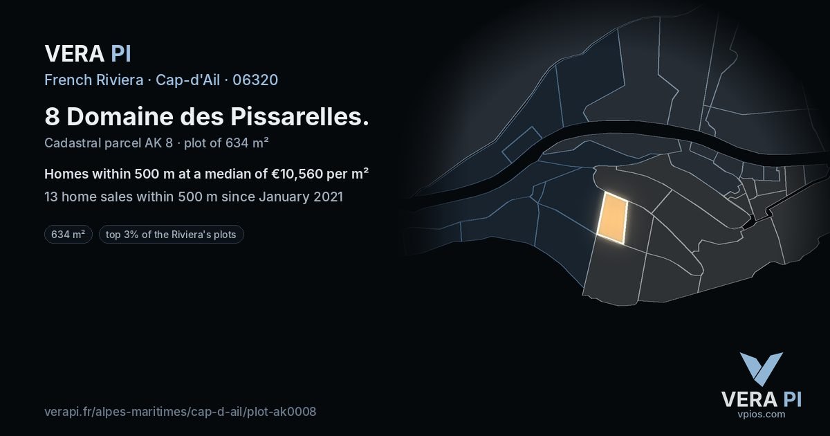 8 Domaine des Pissarelles, Cap-d'Ail at night – the plot lit, the parcels around coloured by the prices near them