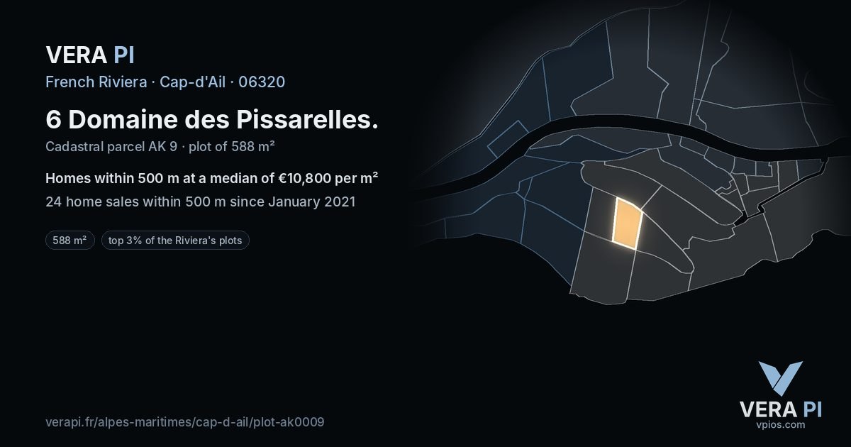 6 Domaine des Pissarelles, Cap-d'Ail at night – the plot lit, the parcels around coloured by the prices near them