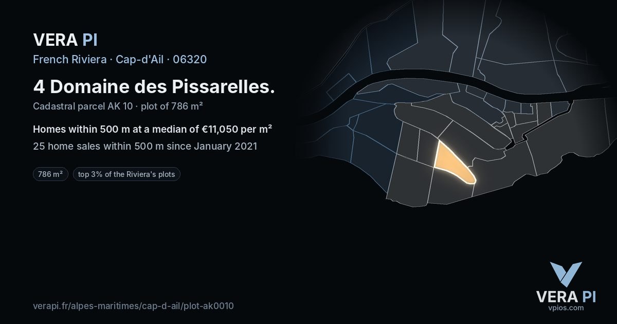 4 Domaine des Pissarelles, Cap-d'Ail at night – the plot lit, the parcels around coloured by the prices near them