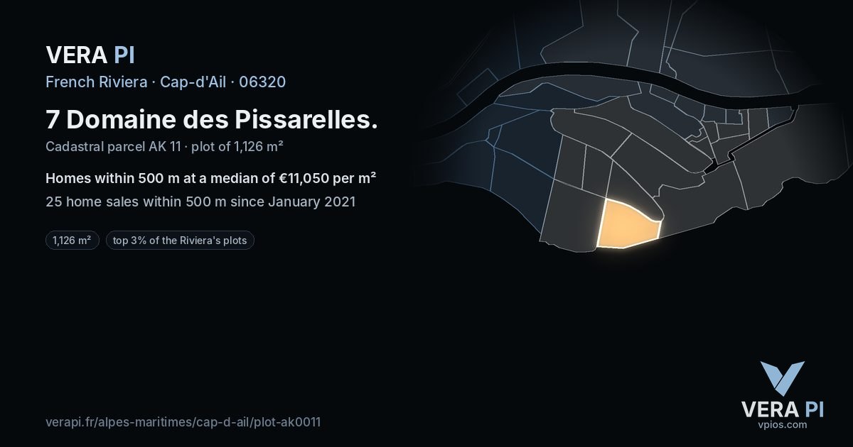 7 Domaine des Pissarelles, Cap-d'Ail at night – the plot lit, the parcels around coloured by the prices near them