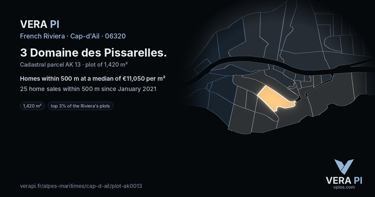 3 Domaine des Pissarelles, Cap-d'Ail at night – the plot lit, the parcels around coloured by the prices near them