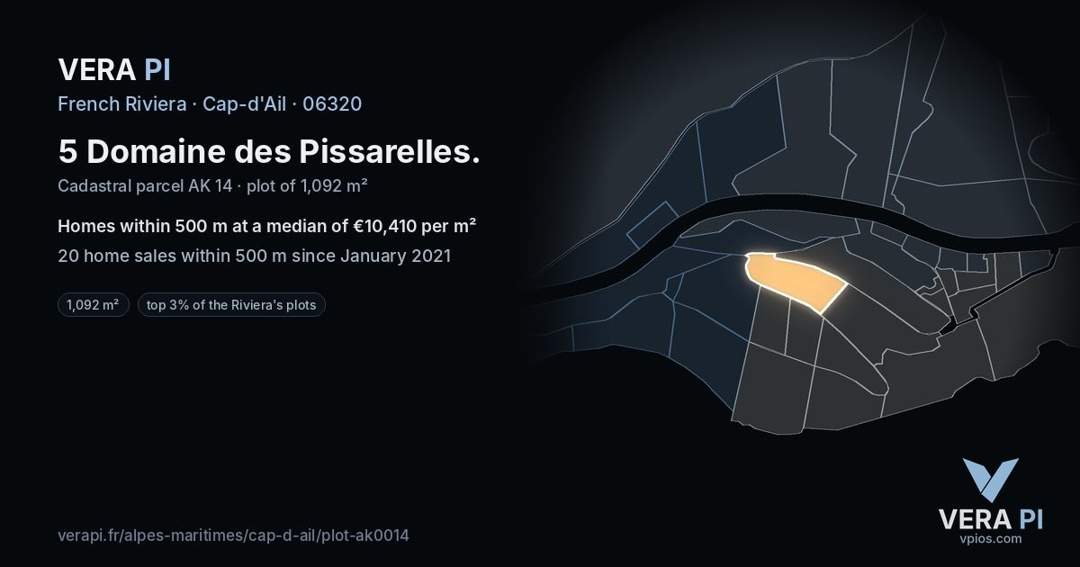 5 Domaine des Pissarelles, Cap-d'Ail at night – the plot lit, the parcels around coloured by the prices near them