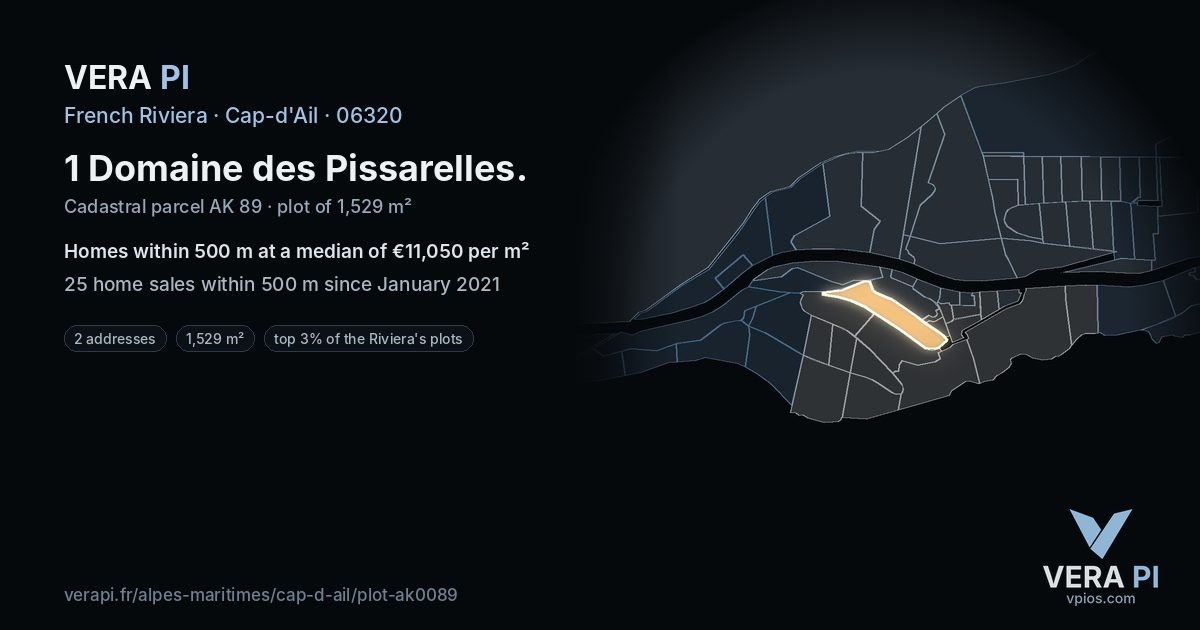 1 Domaine des Pissarelles, Cap-d'Ail at night – the plot lit, the parcels around coloured by the prices near them