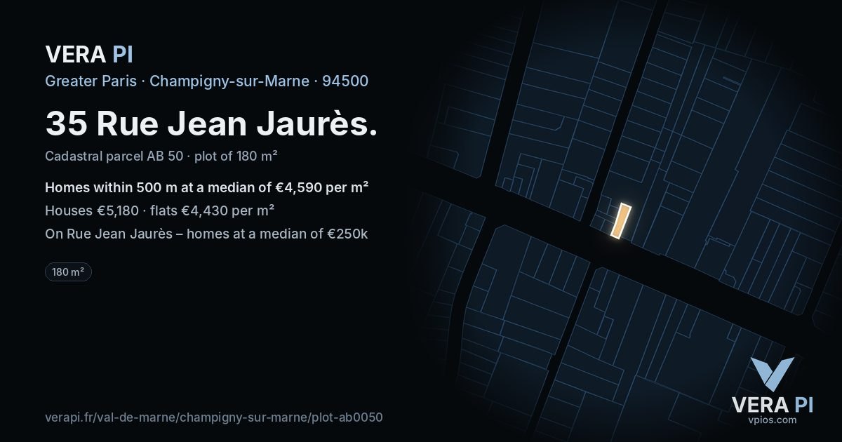 35 Rue Jean Jaurès, Champigny-sur-Marne at night – the plot lit, the parcels around coloured by the prices near them