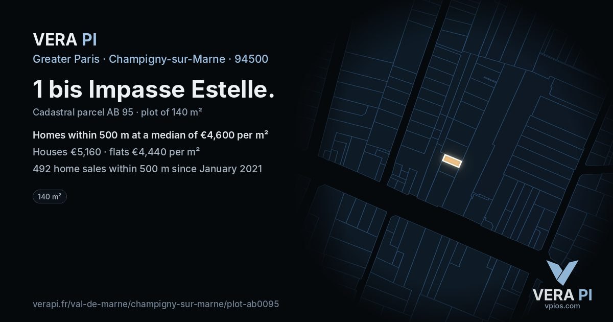 1 bis Impasse Estelle, Champigny-sur-Marne at night – the plot lit, the parcels around coloured by the prices near them